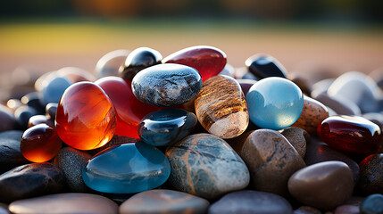 Detailed texture of balanced stones, evoking stability and tranquility - Generative AI