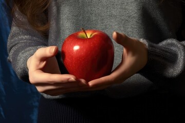 Holding a red apple in hands