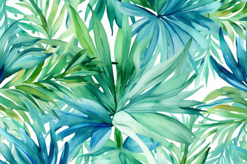 Fototapeta na wymiar summer leaf tropical trendy jungle seamless retro pattern palm design background. Generative AI.