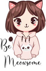 Be Meowsome Smiling Girl With Kitty Styled Pink Costume Digital Artwork png 