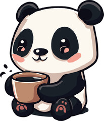 LITTLE PANDA WITH COFFEE IN HANDS DIGITAL ARTWORK 