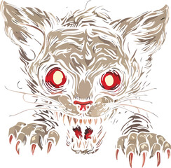 SCARY BROWN WILD CAT DIGITAL ARTWORK WITH DEMON EYES