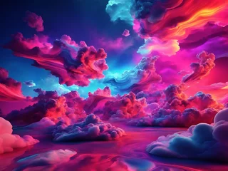 Poster Fabulous evening landscape, 3d render abstract fantasy background colorful paint sky, colorful paint sky with neon clouds © DesignBee