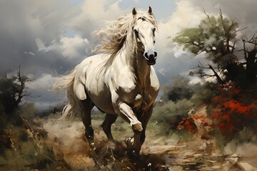 Painting horse in a field, generative ai