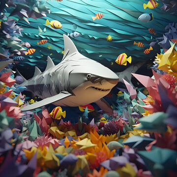 Tibur&oacute;n de origami, papiroflexia 