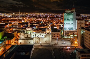 Chihuahua Cathedral and Plaza at Night