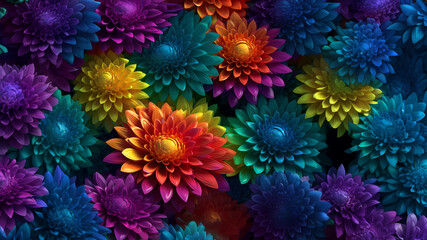 Fototapeta na wymiar Wunderschöner Hintergrund mit bunten Blumen als Wanddekoration und Druckvorlage, ai generativ