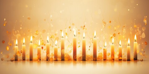 birthday candles with bokeh lights and confetti on yellow and orange background .