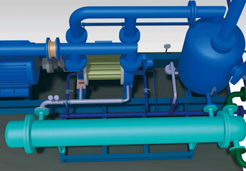 Liquid ring vacuum pump 3D illustration