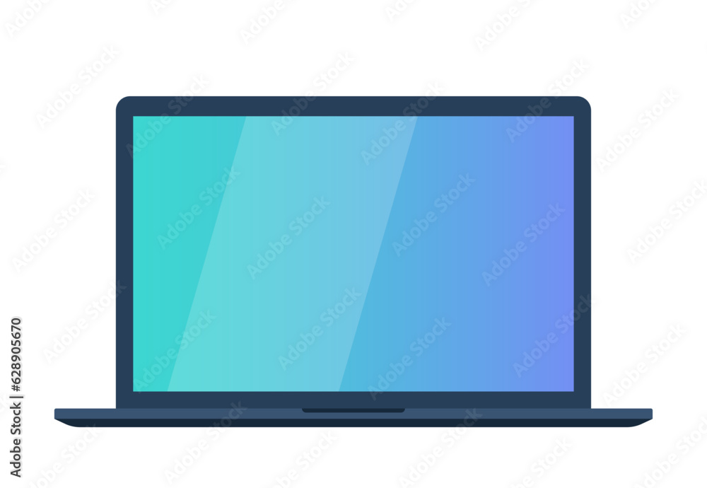 Poster laptop in flat style. computer with empty screen, blank copy space on computer. laptop front view. v