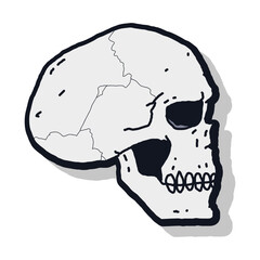 Human skull side view vector cartoon illustration isolated on a white background.