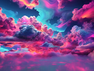 Obraz na płótnie Canvas Fabulous evening landscape, 3d render abstract fantasy background colorful paint sky, colorful paint sky with neon clouds