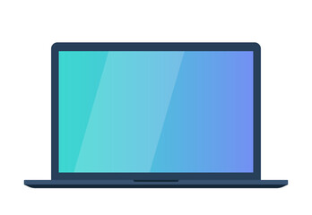 Laptop in flat style. Computer with empty screen, blank copy space on computer. Laptop front view. Vector illustration.