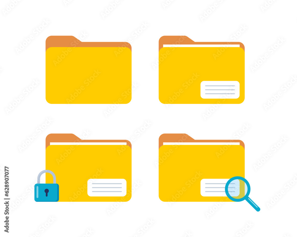 Poster folder with search icon, magnifying glass, lock and finger print protection, id authentication icon.