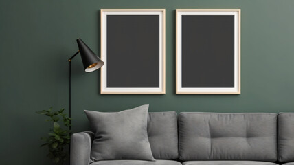 Frame mockup in modern dark home interior background, 3d render