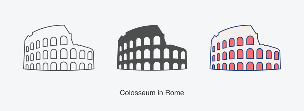 Colosseum in Rome icon in different style vector illustration. Colosseum in Rome vector icons designed filled, outline, line and stroke style for mobile concept and web design. 