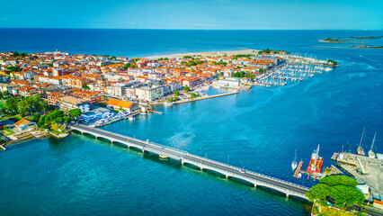 Fototapeta premium Town of Grado channels aerial view, Friuli-Venezia Giulia region of Italy.