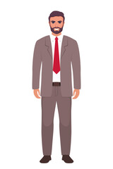Elegant young man in business suit. Flat sytle illustration of a handsome successful businessman.
