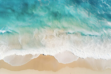 Ocean waves on the beach with blue water waves as a background, Aerial top down view of beach and sea - Powered by Adobe