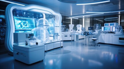 Futuristic biohacking laboratory with advanced equipment. Generative AI