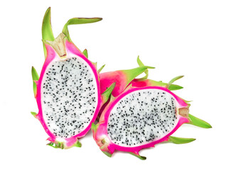 Fresh and Juicy Pink Organic Dragon Fruit  White flesh and black seeds, colorful colors, isolated...