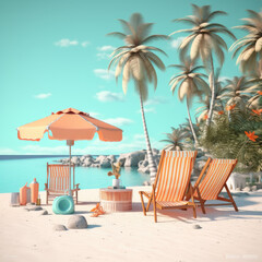 Illustration: 3D Rendering of Summer Vacation Beach Background
