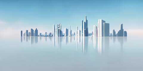 Fototapeta na wymiar Modern City 3D render view. Minimalist modern architecture 