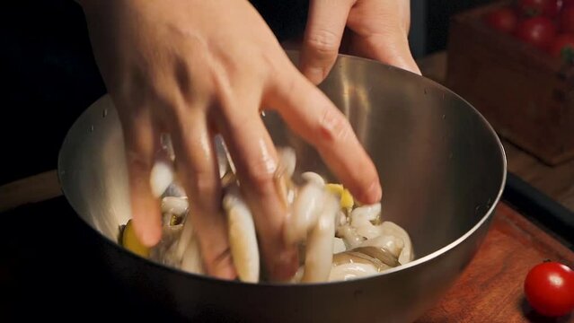 chef preparing food of octopus 
