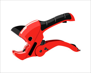 Vector Illustration Multifunction Ratchet type PVC Tube and Plastic Pipe Cutter, Pipe Cutting, Plumbing Pipe, Wire and Trunking cutter isolated on white background. Carpentry tools.