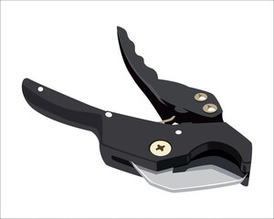 Vector Illustration Multifunction Ratchet type PVC Tube and Plastic Pipe Cutter, Pipe Cutting, Plumbing Pipe, Wire and Trunking cutter isolated on white background. Carpentry tools.