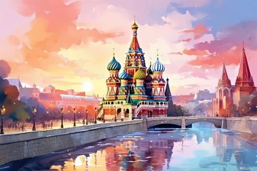  oil painting on canvas, Russia. Artwork. Big ben. a boat in the river. Building. famous travel. Bridge and river (ai generated) © ImagineDesign