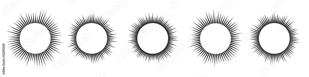 Poster sonic circle icons collection. graphic patterns music waves and radio sound lines. visuals in a roun