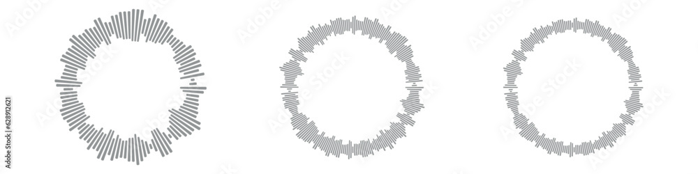 Poster sonic circle icons collection. graphic patterns music waves and radio sound lines. visuals in a roun