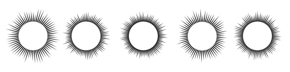 Fototapeta premium Sonic Circle Icons Collection. Graphic patterns music waves and radio sound lines. Visuals in a round, spiral form. Flat vector illustrations isolated on white background.
