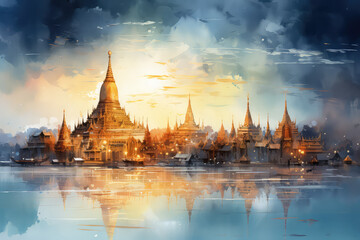 Fototapeta premium Scenery of Bagan, Myanmar, Buddhist pagodas with a long history (ai generated)