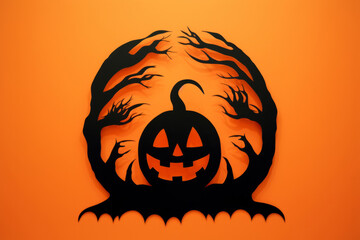 Creative halloween pumpkin. Paper cut out illustration style