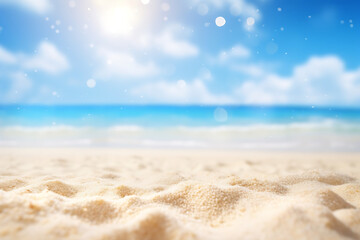 Fototapeta na wymiar sand beach sea and blue sky background Generative AI