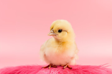 Cute Chick With Pink Background. Generative AI