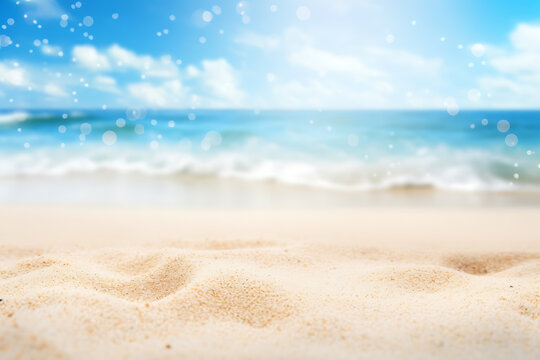 white sand with wave in the ovean with blue ocean and sky Generative AI
