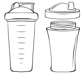 Graphic silhouette shaker for sports nutrition. Hand drawn illustration on white background.
