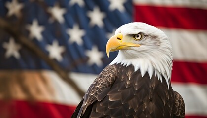 american bald eagle with american flag