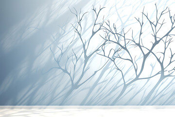 winter branches with shadow on the light blue background wallpaper Generative AI