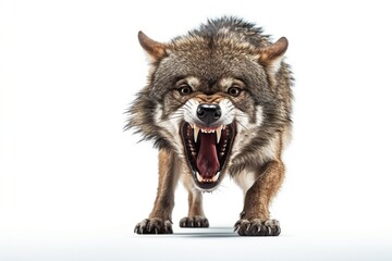 Wolf baring fangs. Aggressive animal. - obrazy, fototapety, plakaty