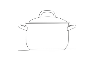 Pan continuous line drawing vector illustration of kitchenware
