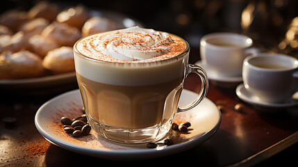 Macro View of Creamy Cappuccino Foam, Emphasizing the Art of Coffee Making - Generative AI