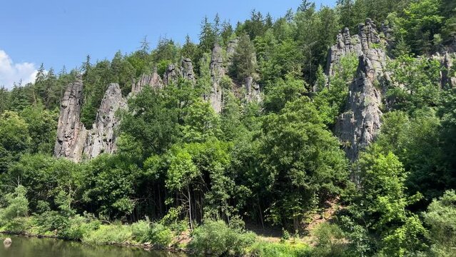 Panoramic view of Svatosh rocks and Tepla river in Karlovy Vary in summer