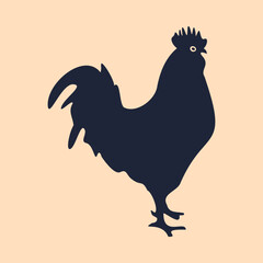 Rooster silhouette, drawing for illustration, web and print