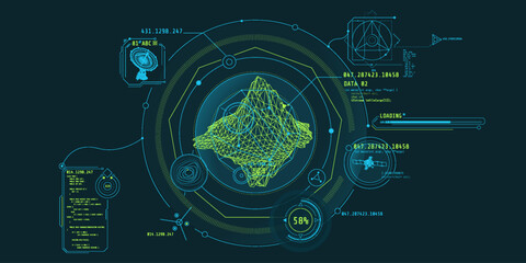 Futuristic HUD interface for planetary geological exploration. - obrazy, fototapety, plakaty