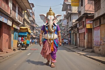 God Ganesha walking in the streets of Bharat