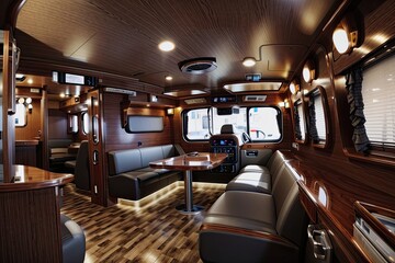 Interior of a luxury motorhome. 3d rendering. toned image